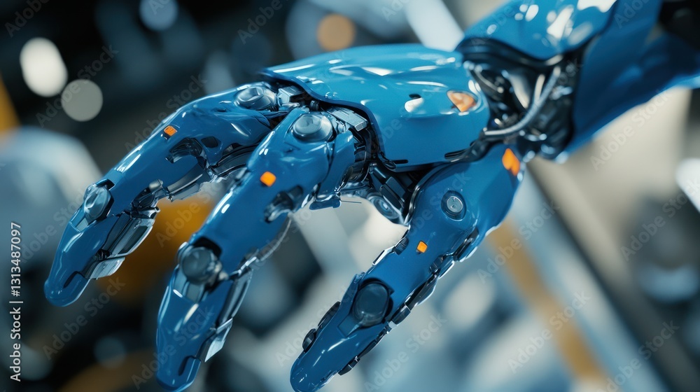 Poster futuristic robotic hand in high-tech environment. possible stock photo use