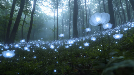 A Dreamlike Blue Glowing Forest