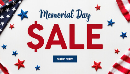 Memorial Day sale advertisement with bold discount numbers and patriotic elements