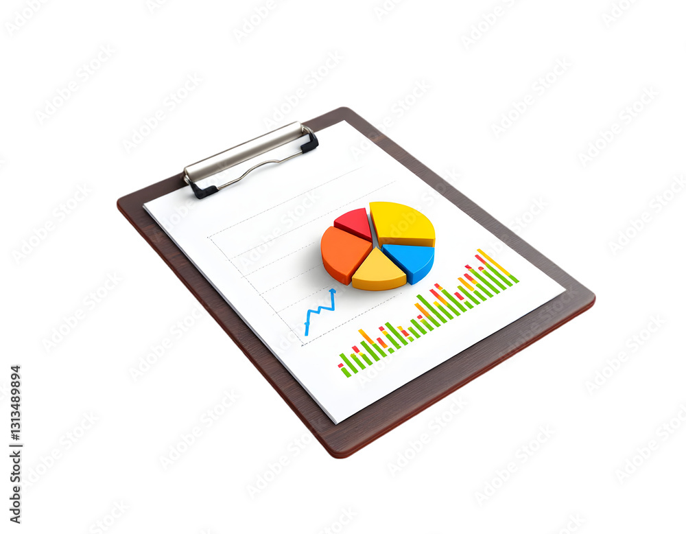 Aufkleber colorful pie chart and graph on clipboard representing business analytics and data analysis