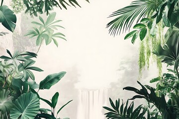 Tropical Jungle Waterfall Lush Greenery Background
