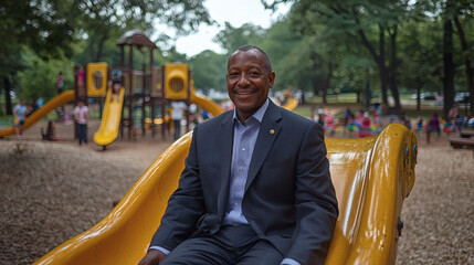 Man in a Suit Enjoying a Slide