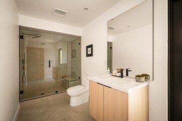 Elegant Bathroom with Soaking Tub and Glass Shower
