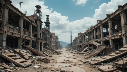 Abandoned Industrial Area with Ruins and Desolate Surroundings