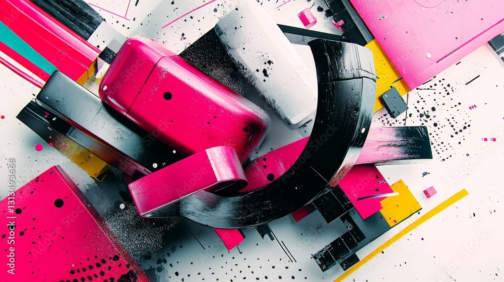 Poster abstract composition with vibrant colors, dynamic shapes, and textures creates bold visual impact fo