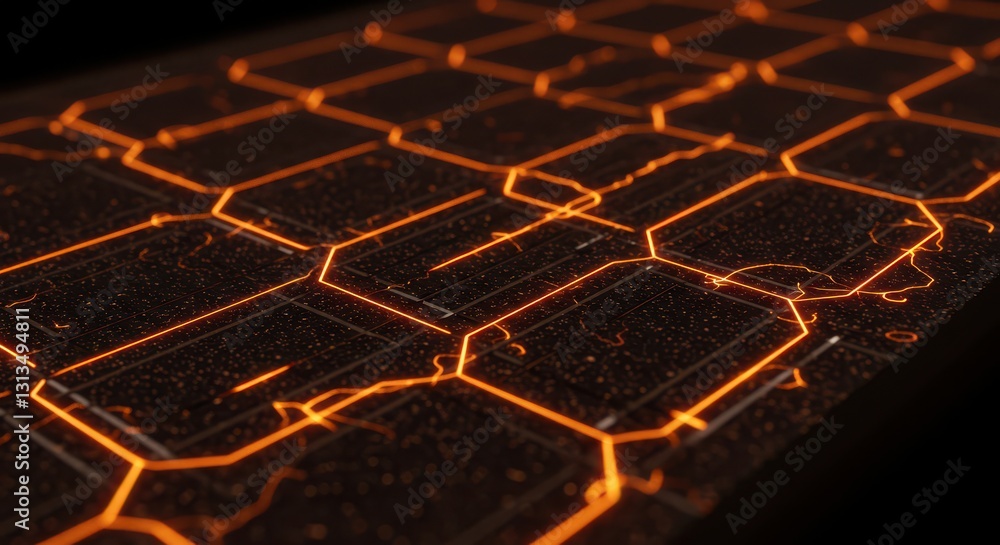 Poster abstract hexagon pattern with orange glowing lines creates futuristic design