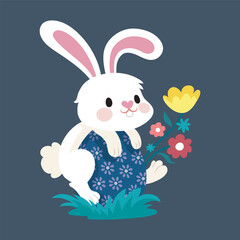 Obraz premium white bunny on easter egg in isolated flat design