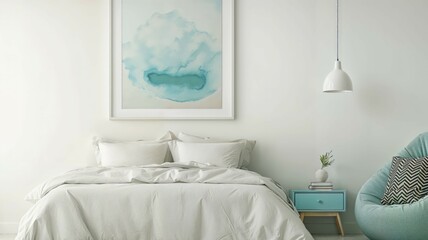Generative AI, Minimalist Bedroom with Playful Textures and Pastel Accents