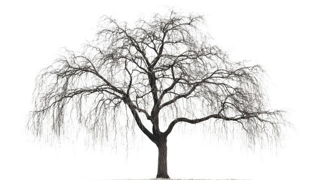 Leafless weeping willow tree standing on transparent background