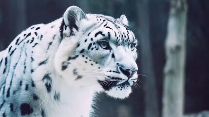 Regal snow leopard stands resilient, a mysterious and endangered predator exuding strength, grace, and the raw beauty of nature in its harsh yet breathtaking alpine habitat