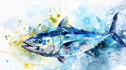 Fototapeta premium Celebrating World tuna day with vibrant watercolor art