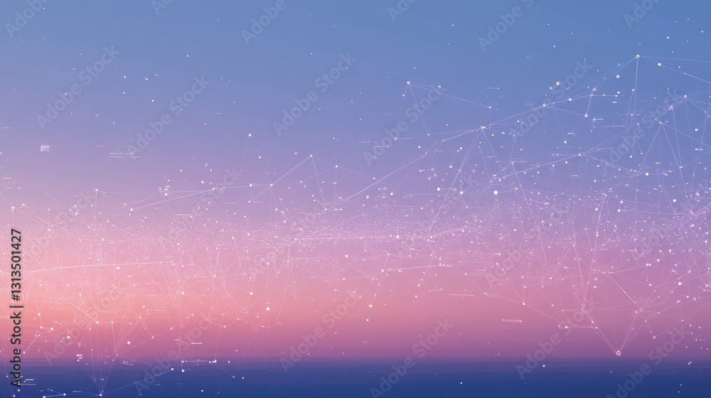 Poster abstract network sunset digital art background for technology or data visualization