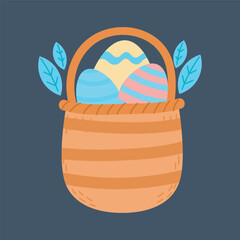cute easter egg basket in isolated flat design