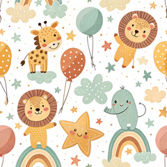 seamless pattern with flowers and birds