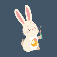 cute rabbit coloring egg in isolated flat design