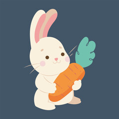 cute bunny holding carrot in isolated flat design