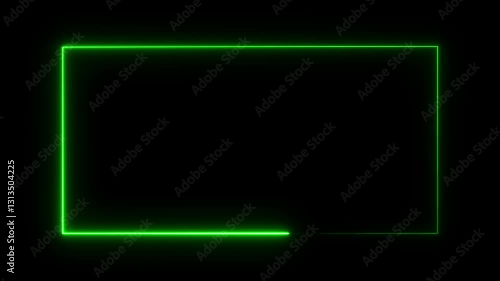 Poster bright neon effect rectangle frame loop background. animation of glowing neon green rectangles abstr
