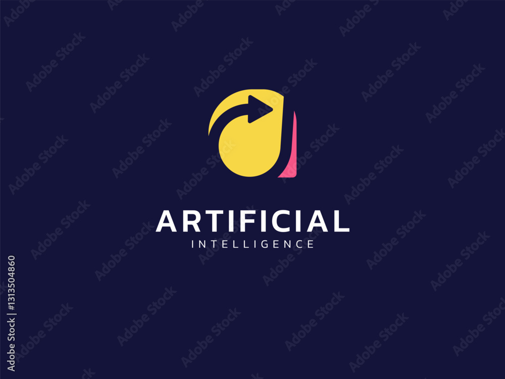 Wall mural artificial intelligence with overlapping curved arrow in letter a technology analysis logo vector de