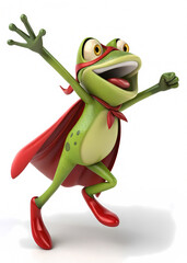 Fototapeta premium 3d cartoon frog superhero isolated on white background