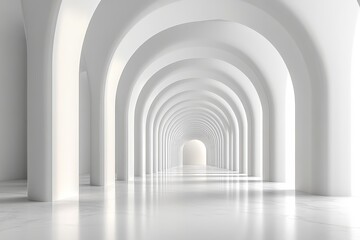 Fototapeta premium 3D render of abstract white arches with simple geometric shapes, minimalistic design on a white background.