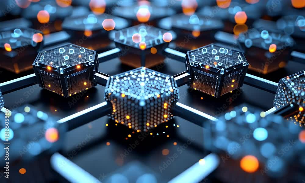 Poster abstract hexagonal digital network