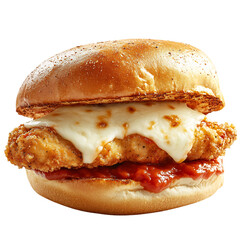 A Fresh Chicken Parmesan Sandwich with Marinara Sauce Isolated on Transparent Background