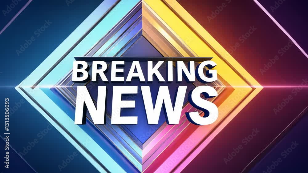 Aufkleber dynamic breaking news video graphic with a low-angle view. bold text overlays colorful geometric sha