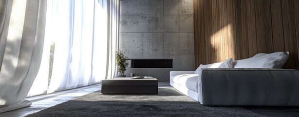 Modern Concrete Living Room with Sunlight