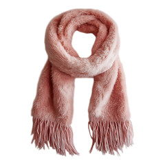 Faux Fur Lined Blush Pink Scarf with Tassels Isolated on Transparent Background