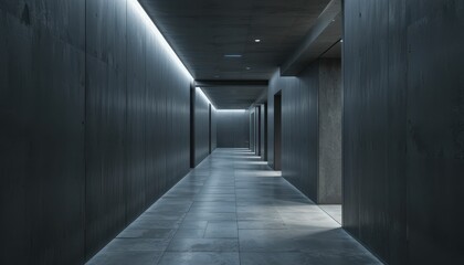 Modern Minimalist Hallway with Soft Lighting and Concrete Walls