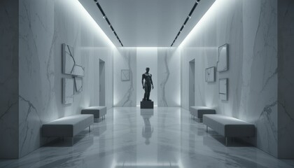 Obraz premium Modern Art Gallery Interior with Statue and Marble Walls