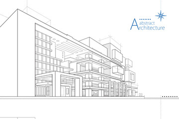 A 3D illustration of an abstract modern urban building featuring imaginative architectural construction designs.