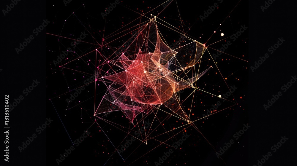 Poster This abstract geometric design features colorful elements and dynamic shapes, creating a vibrant and futuristic visual. Perfect for modern digital applications.