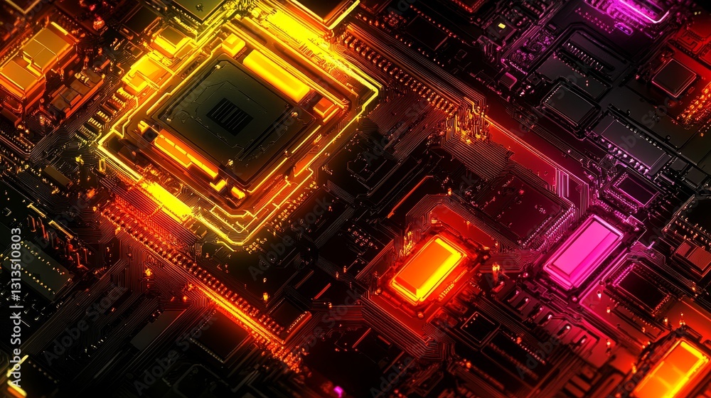 Aufkleber luminous circuit board pathways radiating vibrancy and complexity showcasing interconnected digital 