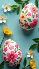 Intricate floral designs adorn pastel Easter eggs , floral, vibrant