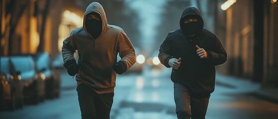 Unidentified robbers fleeing an armed robbery or crime scene