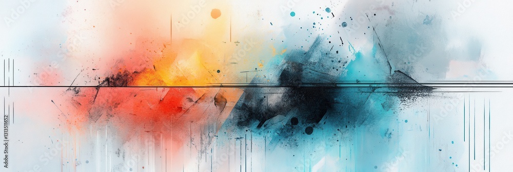 Poster exploring the harmony of colors through mixed media art with watercolor splashes and subtle textures