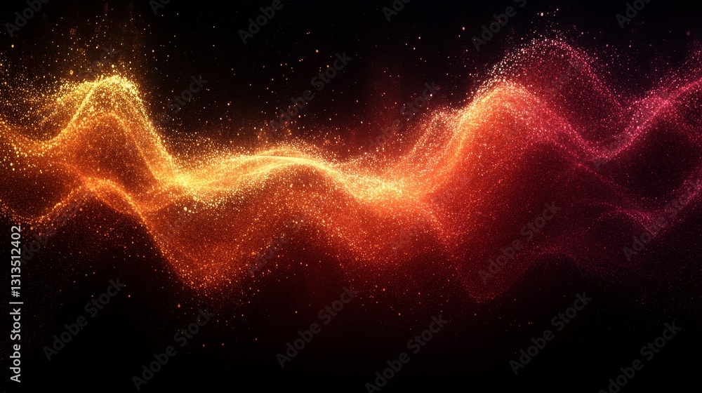 Poster Abstract glowing particle wave background with dynamic motion fiery light sparks glitter modern digital artistic cosmic energy flow effect