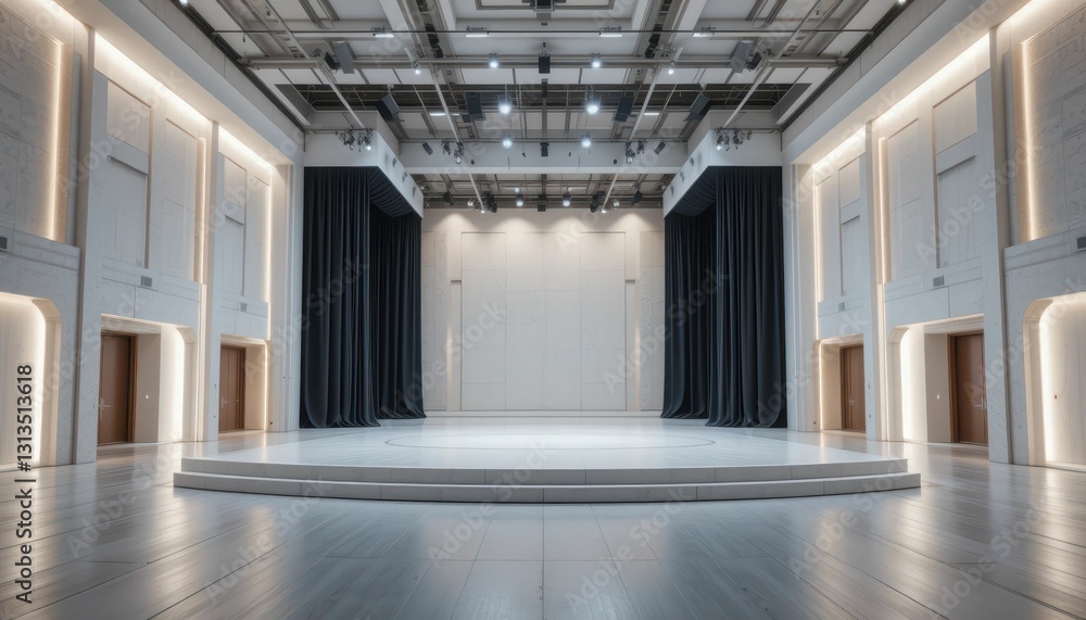 Poster modern empty stage with curtains and soft lighting in a hall