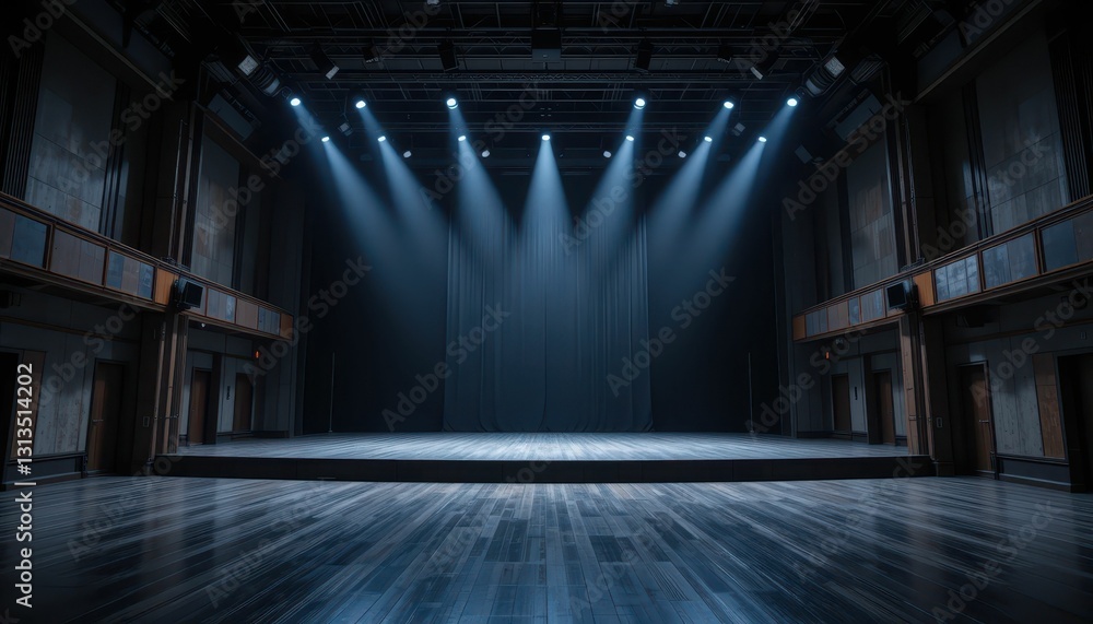 Poster empty theater stage with soft lighting ready for performance show