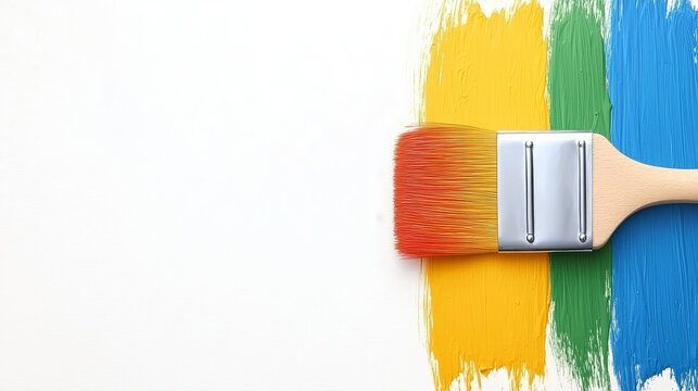 Art supplies, paintbrushes and white canvas for painting creative expression