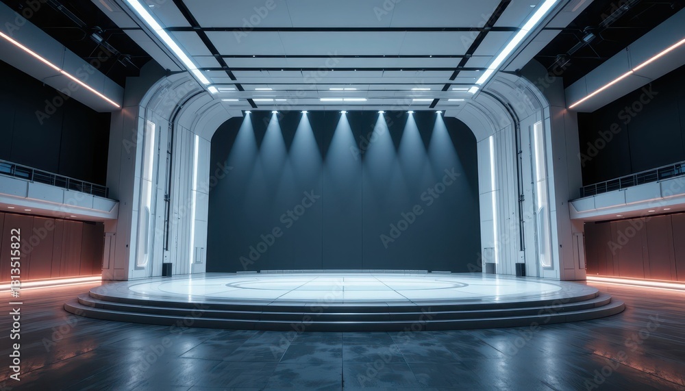 Poster modern empty stage with dramatic lighting for performance or event
