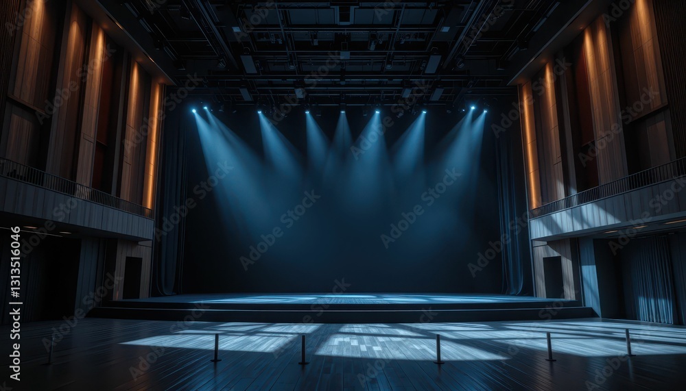 Poster empty stage with stage lights ready for performance show event