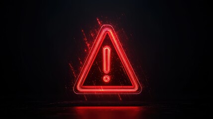 Red glowing warning sign with exclamation mark on dark background