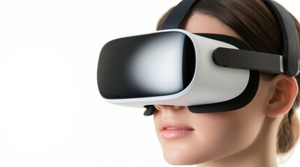 Fototapeta premium Woman explores virtual worlds, immersive vr headset experience for enhanced reality