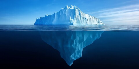 Iceberg Reflection in Serene Ocean Waters Under Clear Blue Sky