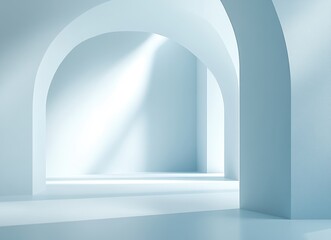 Minimalist Architectural Space with Soft Blue Light and Arched Wall Structures for Contemporary Interior Design and Creative Background Usage