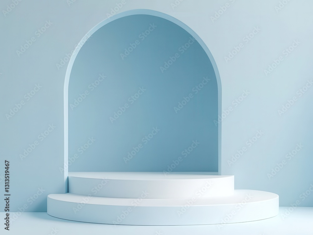 Aufkleber minimalist blue arch with circular steps in an empty interior space creating a modern and serene atm