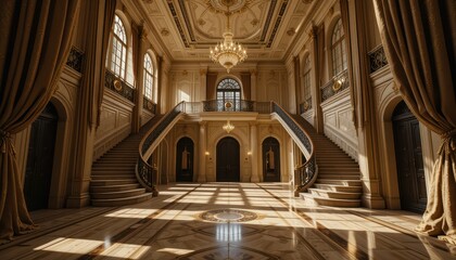 Obraz premium Elegant Grand Staircase in Luxurious Palace Interior Design