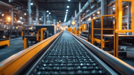 A modern industrial plant with conveyor belts transporting raw materials